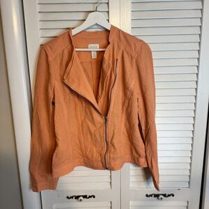 CHICOS KNIT MOTOR STYLE ZIP UP LIGHT WEIGHT CASUAL ASYMMETRICAL ZIP INDIE SZ 1‎